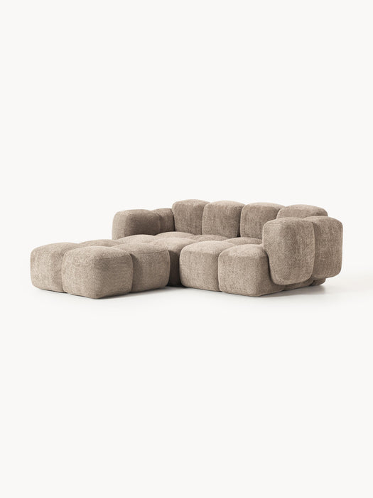 Modular Teddy-Boucl Sofa Tayla 2-seater with Ottoman leftright