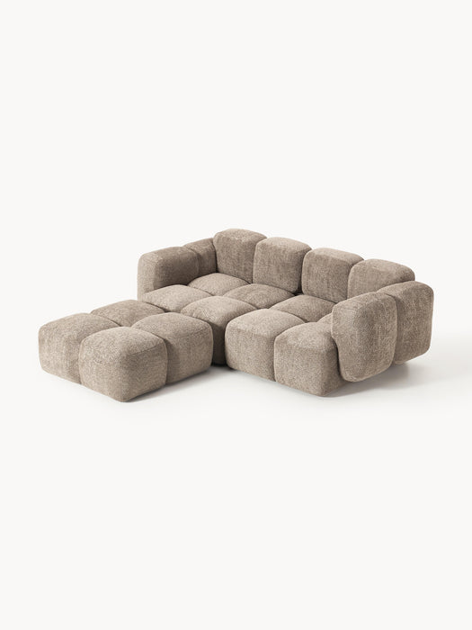 Modular Teddy-Boucl Sofa Tayla 2-seater with Ottoman leftright
