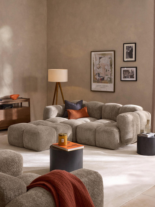 Modular Teddy-Boucl Sofa Tayla 2-seater with Ottoman leftright