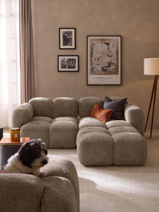 Modular Teddy-Boucl Sofa Tayla 2-seater with Ottoman leftright
