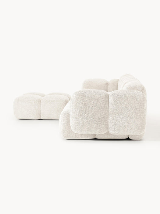 Modular Teddy-Boucl Sofa Tayla 4-seater with Ottoman leftright