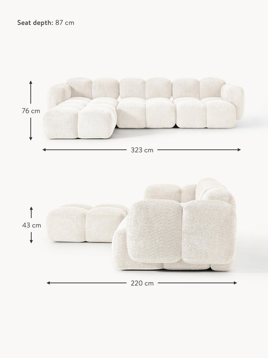 Modular Teddy-Boucl Sofa Tayla 4-seater with Ottoman leftright