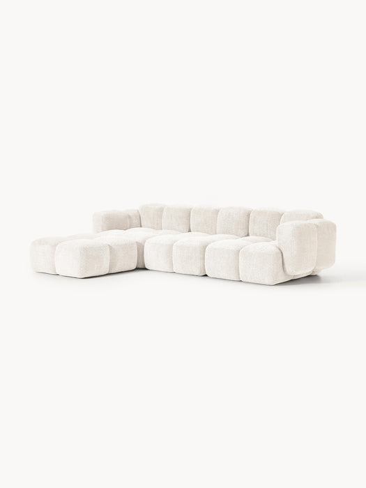 Modular Teddy-Boucl Sofa Tayla 4-seater with Ottoman leftright