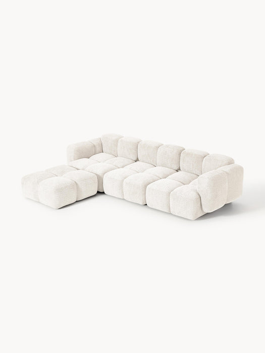 Modular Teddy-Boucl Sofa Tayla 4-seater with Ottoman leftright