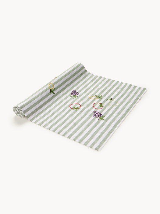 Striped Table Runner Melony with Embroidered Motifs