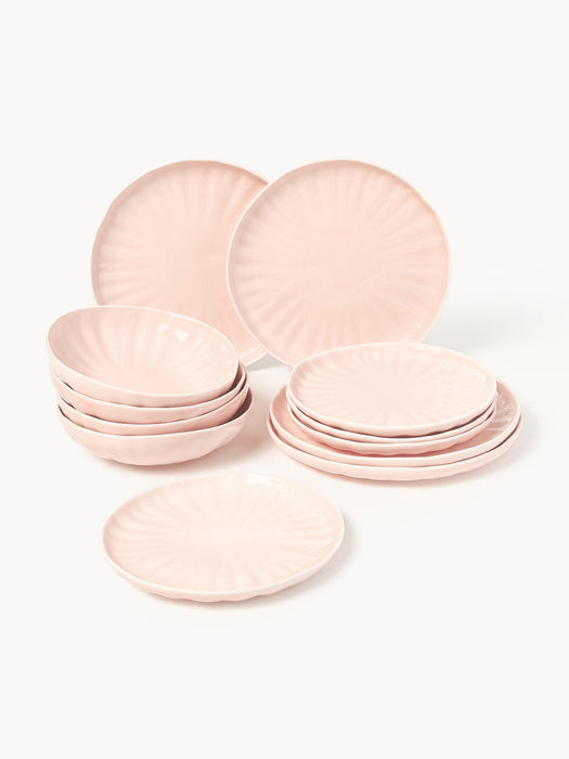Sali Porcelain Tableware Set with Embossed Pattern, 4 People, Set of 12