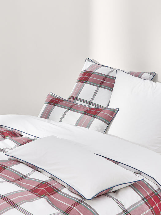 Checked Cotton Percale Duvet Cover Scarlet with Piping