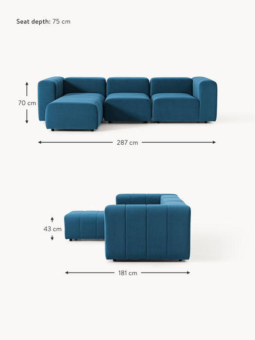 Modular Velvet Sofa Lena 4-seater with Ottoman leftright