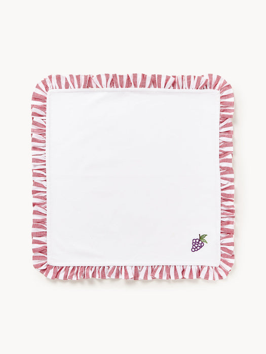 Melony Cloth Napkins with Embroidered Motifs and Ruffles, Set of 4