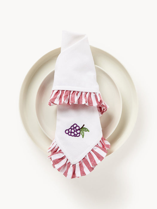 Melony Cloth Napkins with Embroidered Motifs and Ruffles, Set of 4