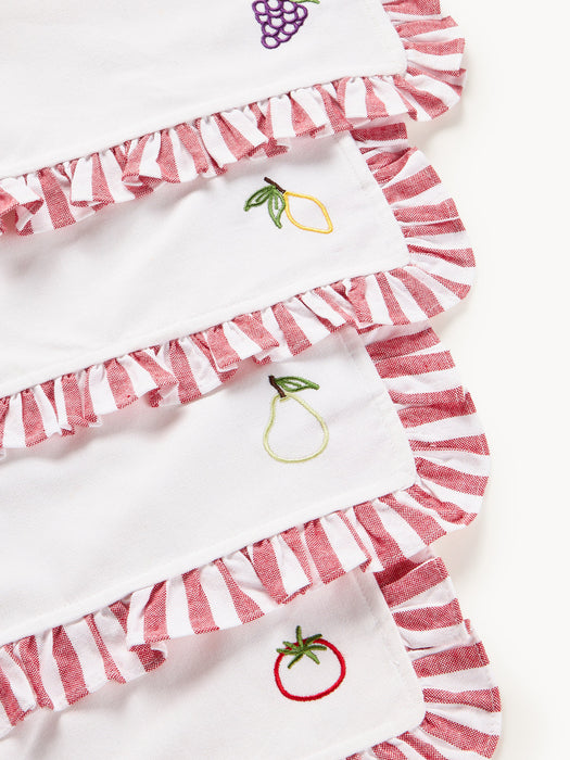 Melony Cloth Napkins with Embroidered Motifs and Ruffles, Set of 4