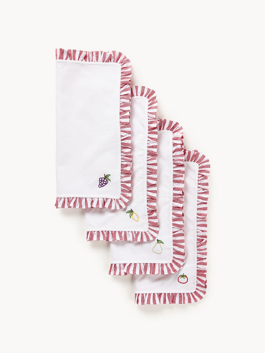 Melony Cloth Napkins with Embroidered Motifs and Ruffles, Set of 4