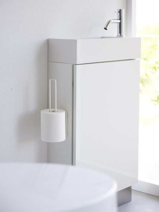 Wall-Mounted Toilet Roll Holder Tower with Adhesive Hooks