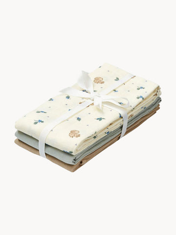 Blueberries Cotton Muslin Cloths, Set of 3