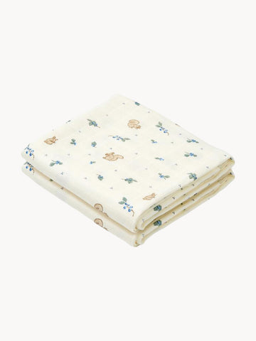 Blueberries Cotton Muslin Cloths, Set of 2