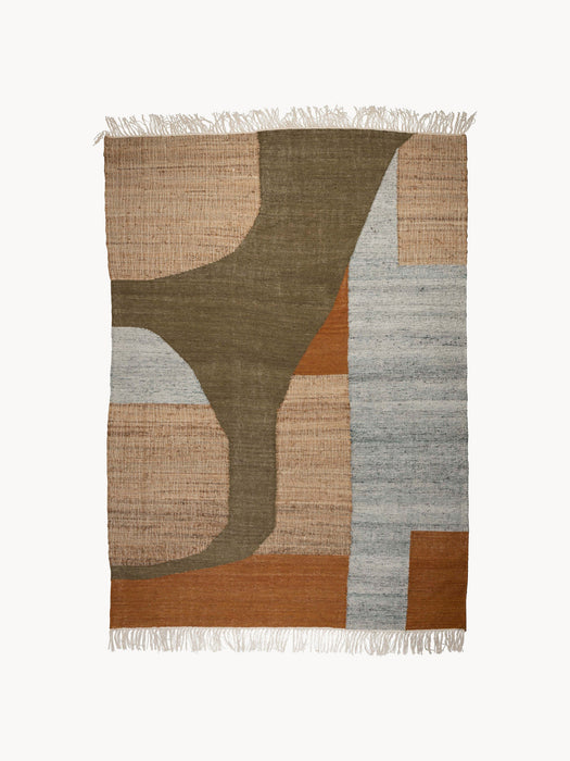 Hand-Woven Wool Low-Pile Rug Pavilion with Tassels