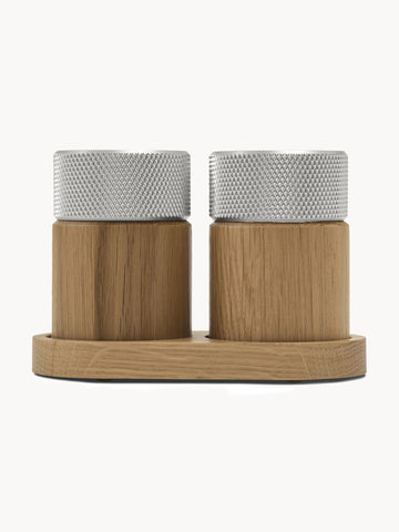 Sina Oak Wood Salt and Pepper Mills with Tray