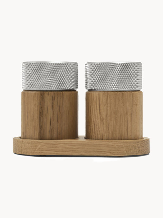 Sina Oak Wood Salt and Pepper Mills with Tray