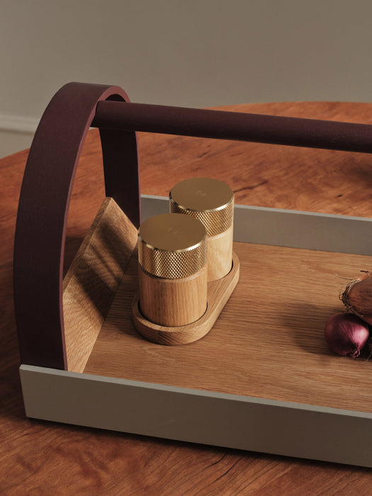 Sina Oak Wood Salt and Pepper Mills with Tray