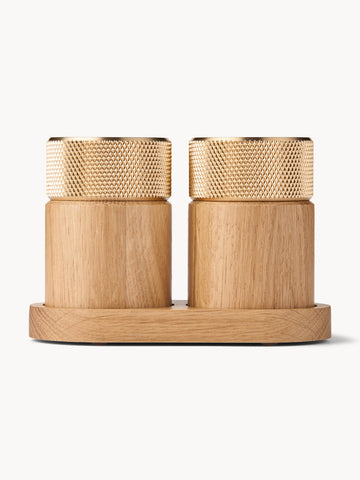 Sina Oak Wood Salt and Pepper Mills with Tray
