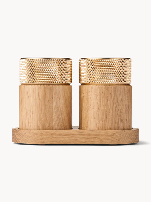 Sina Oak Wood Salt and Pepper Mills with Tray