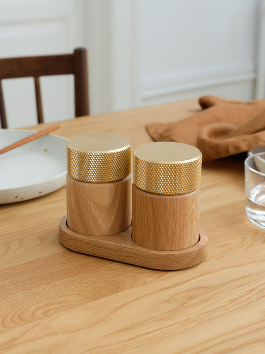 Sina Oak Wood Salt and Pepper Mills with Tray