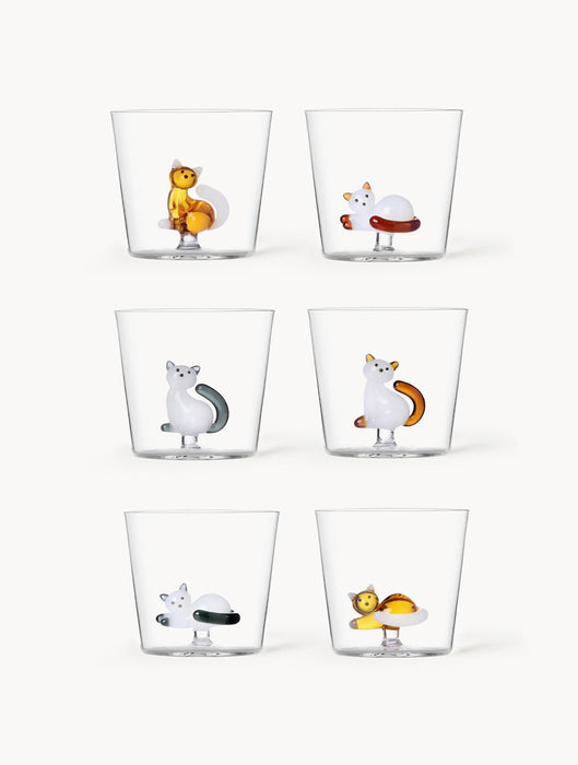 Handmade Borosilicate Tumblers Cats Set of 6