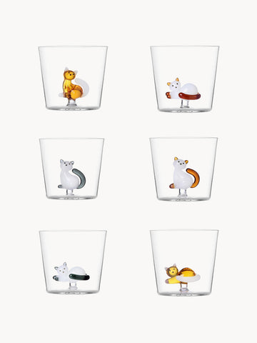 Cats Handmade Borosilicate Tumblers, Set of 6