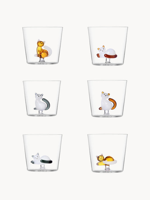 Cats Handmade Borosilicate Tumblers, Set of 6