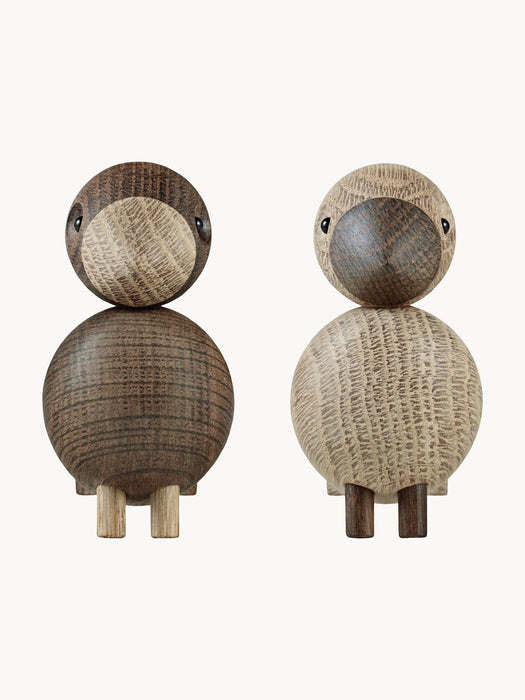 Oak Wood Decorative Objects Lovebirds Set of 2
