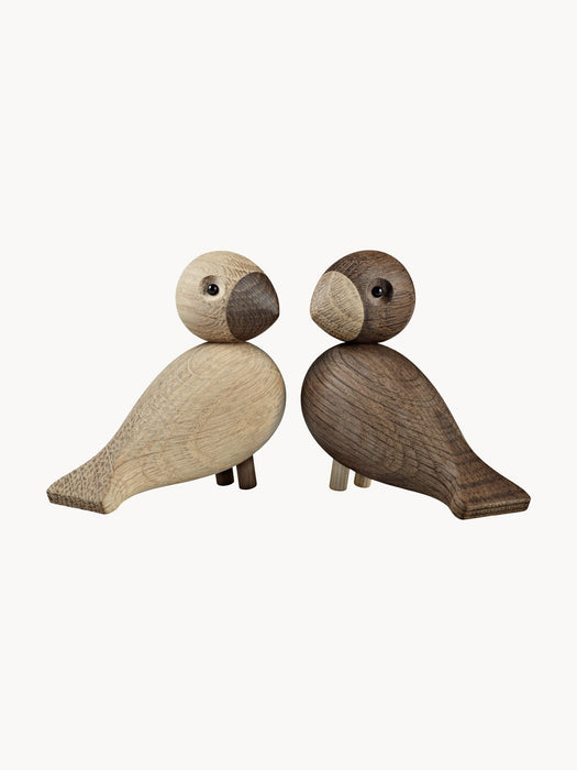 Oak Wood Decorative Objects Lovebirds Set of 2