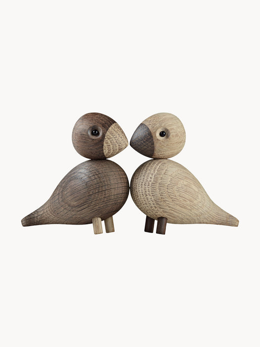 Oak Wood Decorative Objects Lovebirds Set of 2