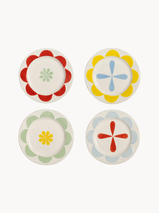 Handmade Dessert Plates Folk, Set of 4