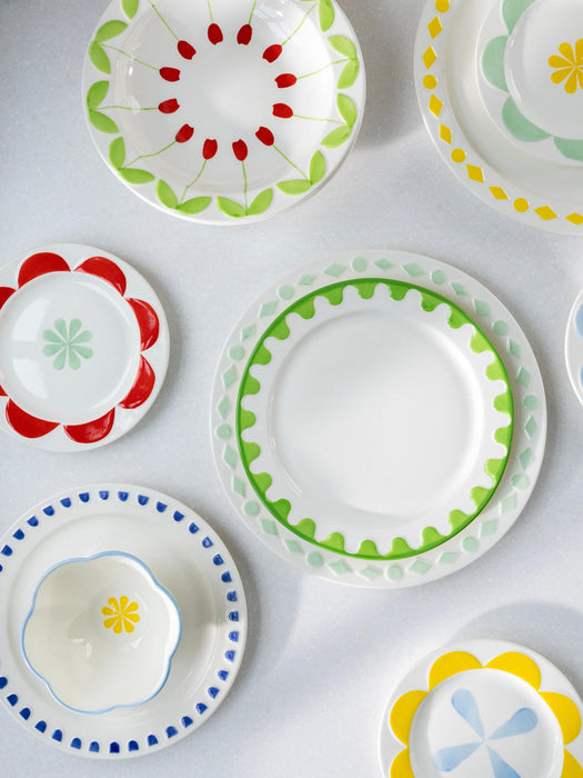Handmade Dessert Plates Folk, Set of 4