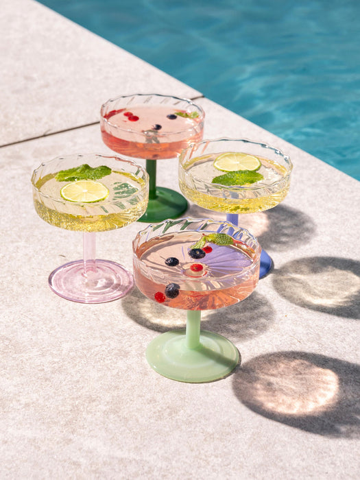 Handmade Borosilicate Champagne Coupes Twirl, Set of 2