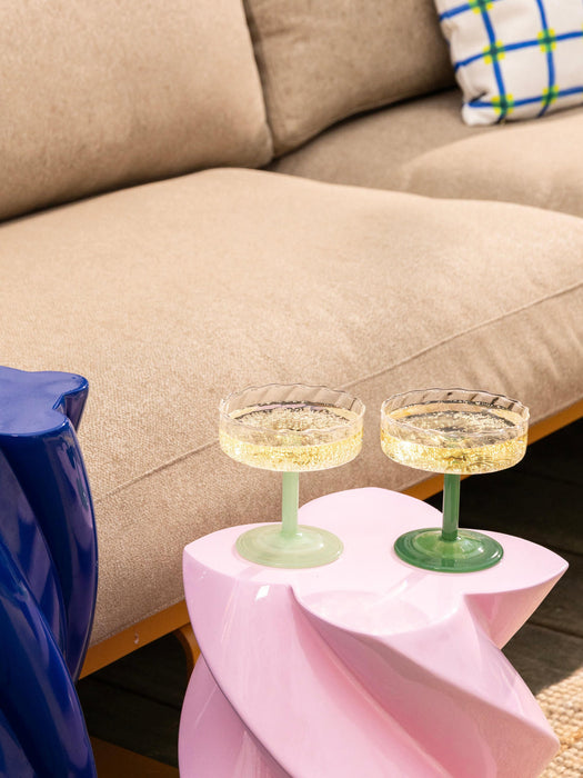 Handmade Borosilicate Champagne Coupes Twirl, Set of 2