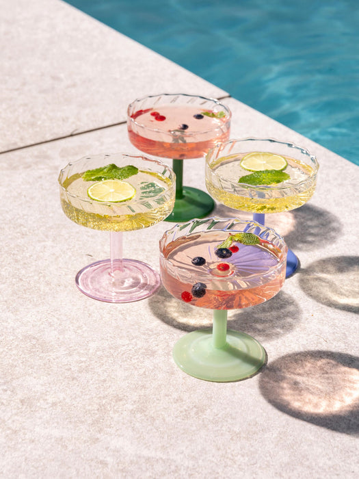 Handmade Borosilicate Glass Champagne Coupes Twirl, Set of 2