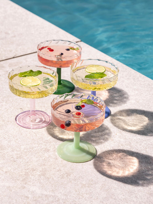 Handmade Borosilicate Glass Champagne Coupes Twirl, Set of 2