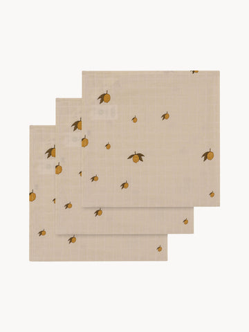 Lemon Organic Cotton Muslin Cloths, Set of 3