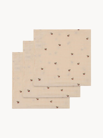 Cherry Organic Cotton Muslin Cloths, Set of 3
