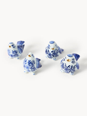 Blue Bird Handpainted Decorative Objects, Set of 4