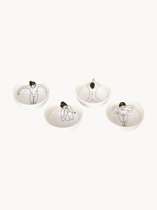 Undressed Snack Bowls with Spoons, Set of 4