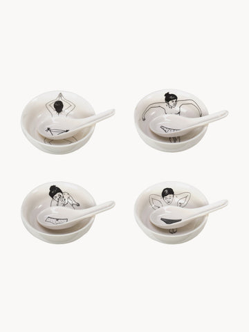 Undressed Snack Bowls with Spoons, Set of 4