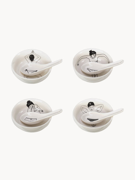 Undressed Snack Bowls with Spoons, Set of 4