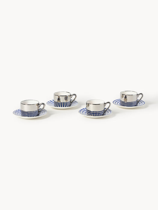 Handmade Espresso Cups Aunty with Saucers Set of 4