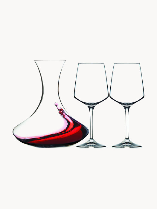 Crystal Carafe Aria with Wine Glasses, Set of 3