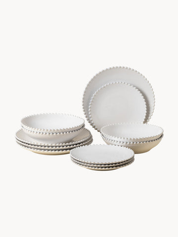Tableware Set Pearl with Beaded Edges, 4 people, Set of 12
