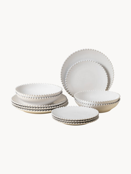 Tableware Set Pearl with Beaded Edges 4 people Set of 12
