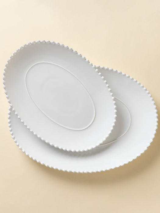 Oval Serving Platter Pearl with Beaded Edges