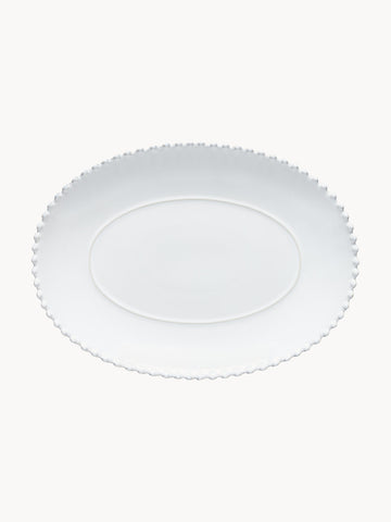 Oval Serving Platter Pearl with Beaded Edges